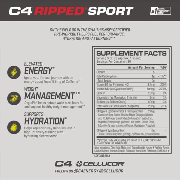 C4 Ripped Sport Pre Workout Powder Arctic Snow Cone - Image 2