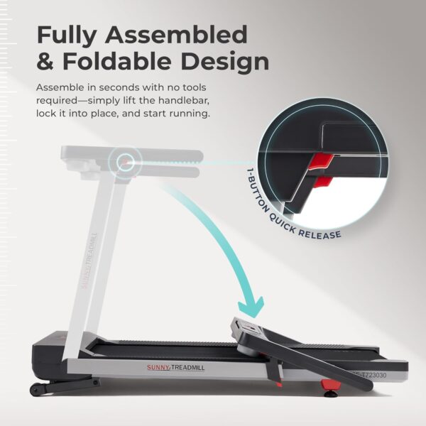 Sunny Health & Fitness Premium Foldable Treadmill for Home - Image 3